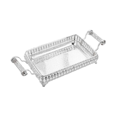 Sharplace Tischdekor -Tablett mit Doppelgriff Metal Cosmetic 45x20cm Organizer Vanity Tably für Jubiläumsfeierlichkeiten Neujahrsparty, Silber von Sharplace