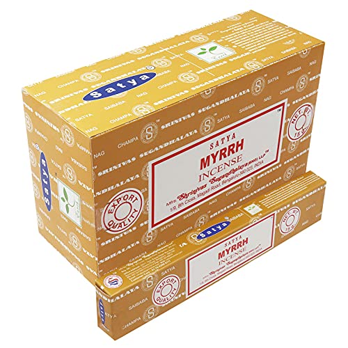 Satya Myrrhe Fragrance Räucherstäbchen 12er Pack Aggarbatti Home Scent Fragrance Aromatherapy 15G X 12 Pack (180G) von Sharvgun