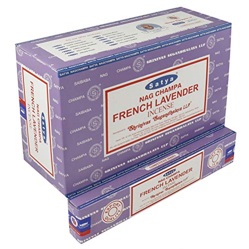 Satya Nag Champa Räucherstäbchen mit französischem Lavendelduft, 12 Stück, Aggarbatti, Raumduft, Aromatherapie, 15 g x 12 Packungen (180 g) von Sharvgun