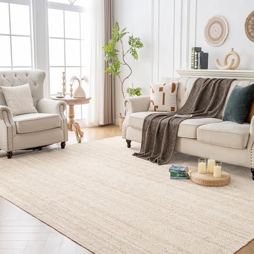 Shatex Handgefertigter Jute-Teppich, für drinnen und draußen, rustikaler Stil, 1,5 x 2,4 m, gebrochenes Weiß von Shatex