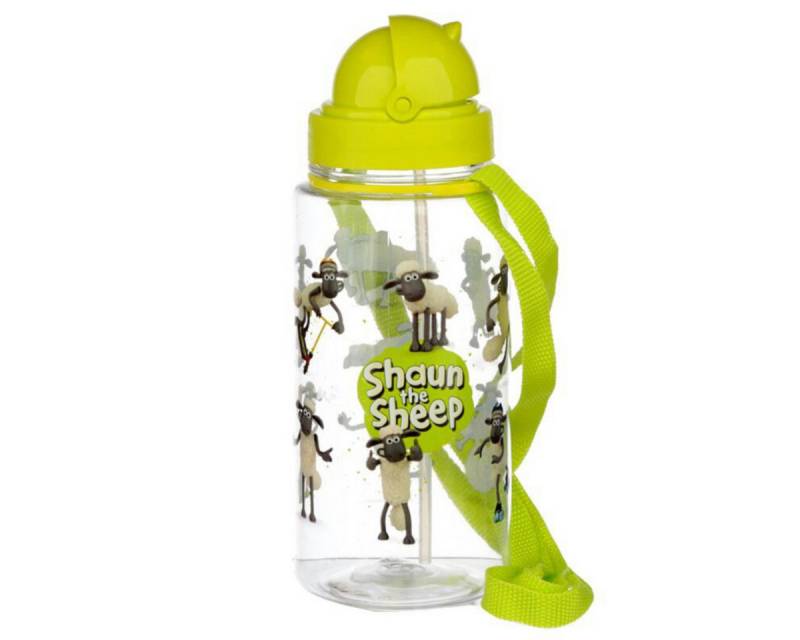 Shaun das Schaf Trinkflasche Shaun das Shaf Kinder Wasserflasche Flasche Trinkhalm Gurt 450 ml von Shaun das Schaf
