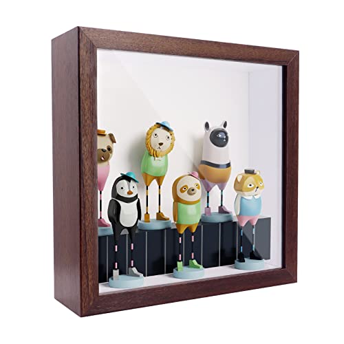 ShawFly 3D Shadow Box(22.3x22.3x6cm) Bilderrahmen aus Holz tiefe Box quadratisch tiefe Vitrine für Medaillen, Blumen und Kunsthandwerk (Dunkelbraun) von ShawFly