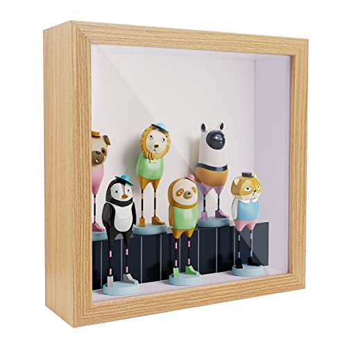 ShawFly 3D Shadow Box(22.3x22.3x6cm) Bilderrahmen aus Holz Tiefe Box quadratisch Tiefe Vitrine für Medaillen, Blumen und Kunsthandwerk (Holzfarbe) von ShawFly