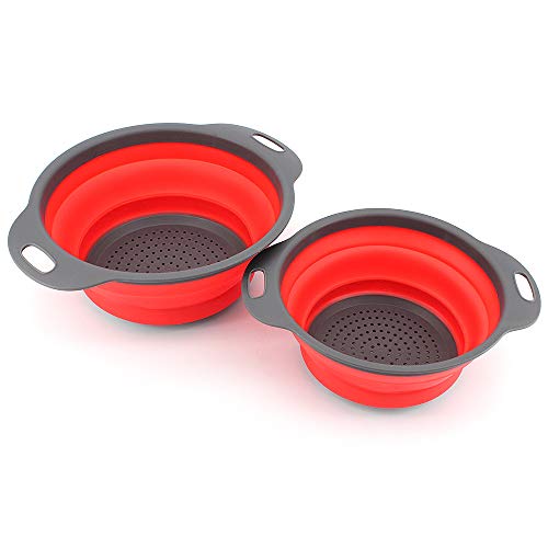 ShawFly Faltbarer Abflusskorb Faltbarer Sieb Set Obst Gemüse Gemüsekorb Waschkorb 2-teilig, zum Abtropfen von Nudeln, Gemüse, Obst (Rot) von ShawFly
