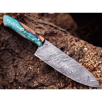Handgeschmiedetes Damast Kochmesser Griff Aus Epoxidharz & Olivenholz Handgeschmiedetes Damast Kochmesser Griff Aus Epoxidharz & Olivenholz von ShaymaanProducts