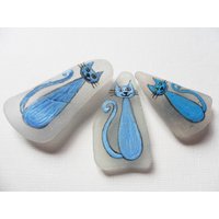Blaue Katze Magnet-Set - Handbemalte Kühlschrankmagnete, 3Er Set von ShePaintsSeaglass