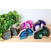 Kristall-Buchstützen - Achat-Buchstützen Stein-Buchstützen Geode-Buchstützen Kristall-Achat-Buchstützen Gebänderte Kristall-Bücherregal von SheRocksStore