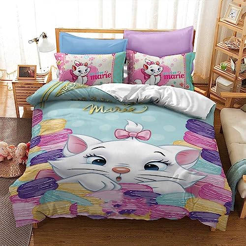 SheYle Marie Aristocats Bettwäsche Set - Bettbezug 135 X 200 cm Mit Kopfkissenbezug Mikrofaser,Kinder Mädchen- Bettwäsche (A2,155x220cm+75x50cmx2) von SheYle