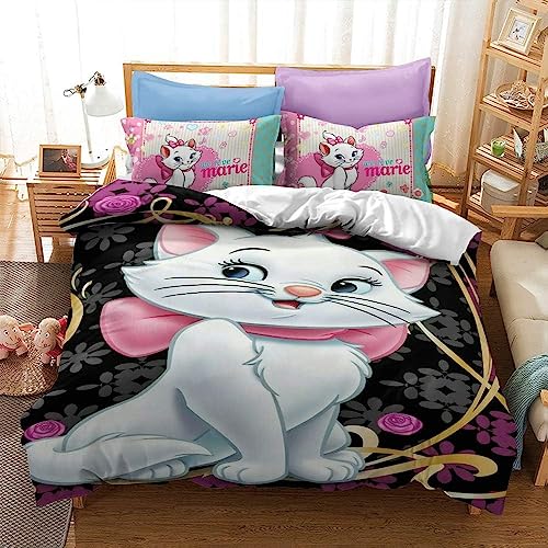 SheYle Marie Aristocats Bettwäsche Set - Bettbezug 135 X 200 cm Mit Kopfkissenbezug Mikrofaser,Kinder Mädchen- Bettwäsche (A3,135x200cm+80x80cmx1) von SheYle