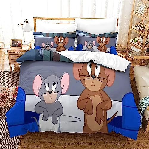 SheYle Tom Und Jerry Bettwäsche Set - Bettbezug 135 X 200 cm Mit Kopfkissenbezug Mikrofaser,Kinder Bettwäsche (A5,135x200cm+75x50cmx1) von SheYle