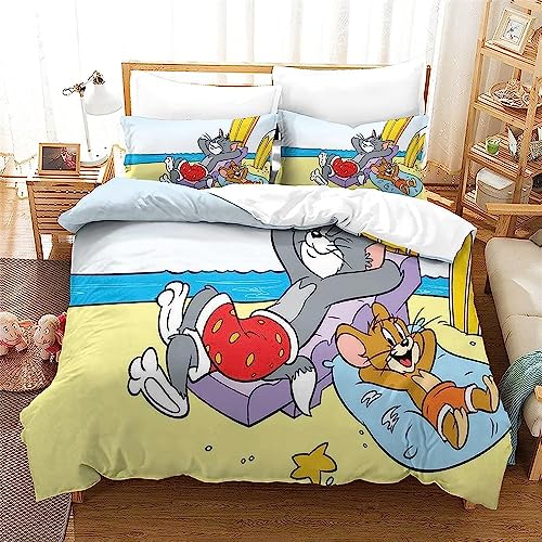 SheYle Tom Und Jerry Bettwäsche Set - Bettbezug 135 X 200 cm Mit Kopfkissenbezug Mikrofaser,Kinder Bettwäsche (A6,200x200cm+75x50cmx2) von SheYle