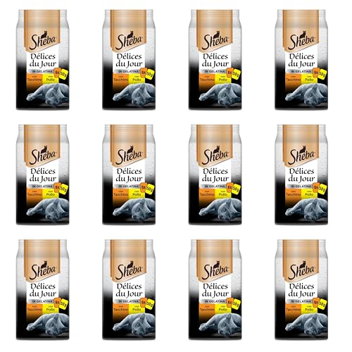 Sheba Délice Du Jour Nassfutter für Katzen mit Huhn und Truthahn in Gelee, 12 Packungen mit je 6 Beuteln x 50 g, insgesamt 72 Beutel, 3600 g von Sheba