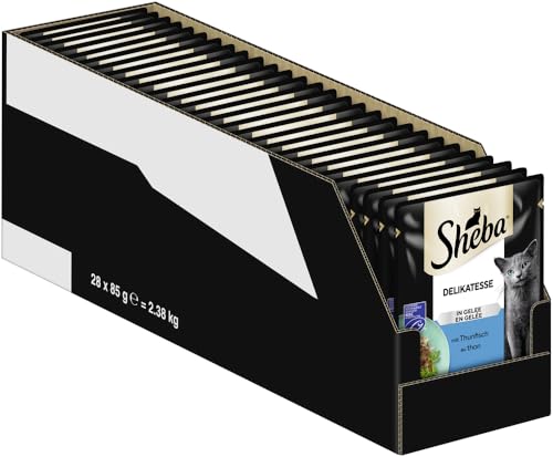 SHEBA Portionsbeutel Nassfutter für Katzen Delikatesse in Gelee mit Thunfisch MSC-Zertifiziert 28 x 85g von Sheba