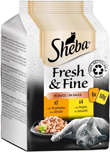 Sheba Fresh & Fine in Sauce - Hochwertiges Katzen Nassfutter - Huhn und Truthahn - Für die tägliche Abwechslung im extra kleinen Portionsbeutel- 36 x 50g von Sheba