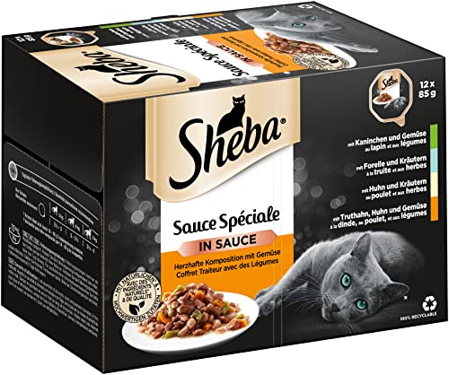 Sheba Sauce Spéciale Herzhafte Komposition – Edle Nassfutter-Kreationen in Sauce mit Gemüse – 72 x 85g Katzennahrung in der Schale von Sheba