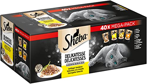 Sheba Delikatesse in Gelee, Katzen Nassfutter mit feiner Geflügelauswahl, 40 x 85g von Sheba