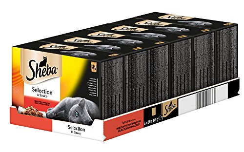 Sheba Selection in Sauce Katzenfutter Herzhaftes Duo, 48 Beutel (6 x 8 x 85 g) von Sheba