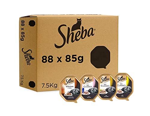 Sheba Sortierte Auswahl aus Schalen mit Lachs, Huhn, Truthahn und Lamm, Futter für ausgewachsene Katzen, 88 x 85 g von Sheba