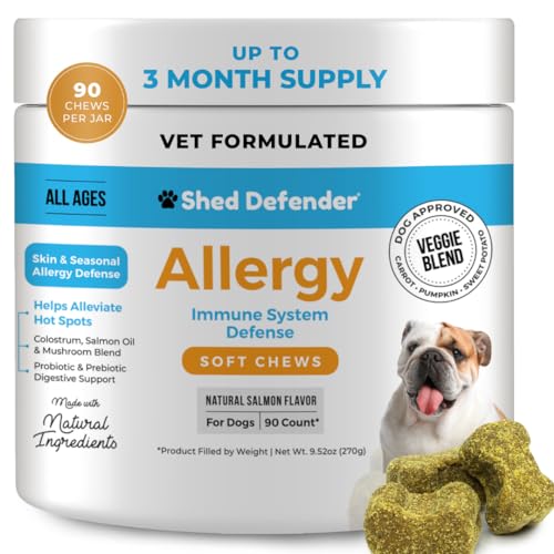 Shed Defender Allergy & Immune System Soft Chew Supplements for Dogs – Skin & Seasonal Allergy Relief – Anti Itch & Hot Spots – Natural Ingredients – Omega 3 Fish Oil, Colostrum, Digestive Probiotics von Shed Defender