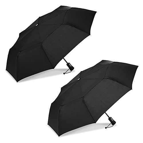 ShedRain WindPro – belüftet, automatisches Öffnen, automatisches Schließen, tragbarer kompakter Reise-Regenschirm für Regen und Wind, mit Teflon, Schwarz, 2 pack, Kompakt von ShedRain