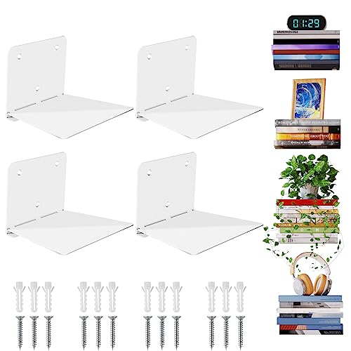 Sheeliy Unsichtbares Bücherregal, Schwebendes Bücherregal, Unsichtbare Regale für Bücher, Schwebendes Regale Wand für Schlafzimmer, Floating Bookshelf Metall Stabil für Büro, Küche, 4er Set von Sheeliy