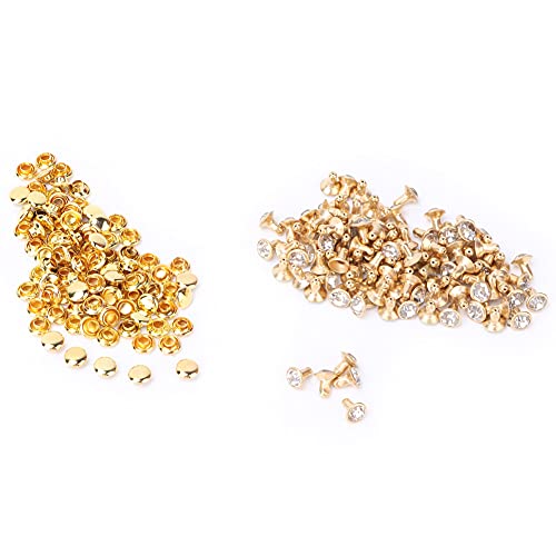 100 Stück Leder-Nieten, Stoff, Kristall, , schnelle Punkte, Zierniete für DIY Lederhandwerk, Dekoration (6 mm Rohrbohrer, Goldkante + weißer Diamant) von Sheens