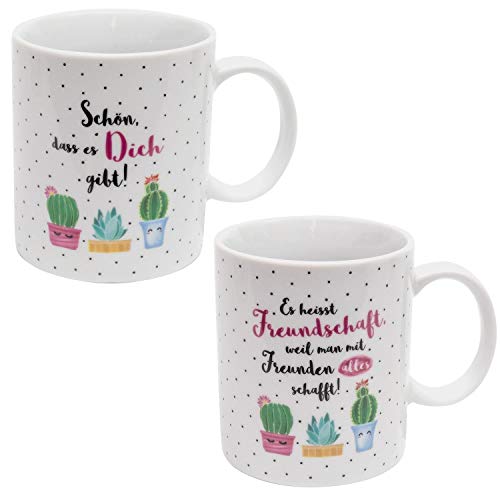 Sheepworld Gruss und Co 46162 Spruch Es heisst Freundschaft, Kaktus-Motiv, Geschenk-Box, Porzellan Tassen-Set, 350 milliliters von Sheepworld