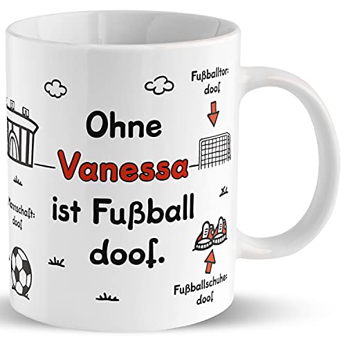 Sheepworld Fußball-Tasse »Ohne ... ist Fußball doof.« Tasse mit Wunschname, Deutschland, personalisiert (weiß) | Porzellan, 32,5 cl | Geschenk Fußball, WM, EM, Bundesliga | L1444 von Sheepworld