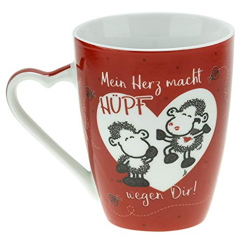 GRUSS & CO Tasse mit Herzhenkel "Ich, Du, Läuft" | Porzellan, 30 cl, Tasse mit Herz | Geschenk für Sie | 46184 von Sheepworld