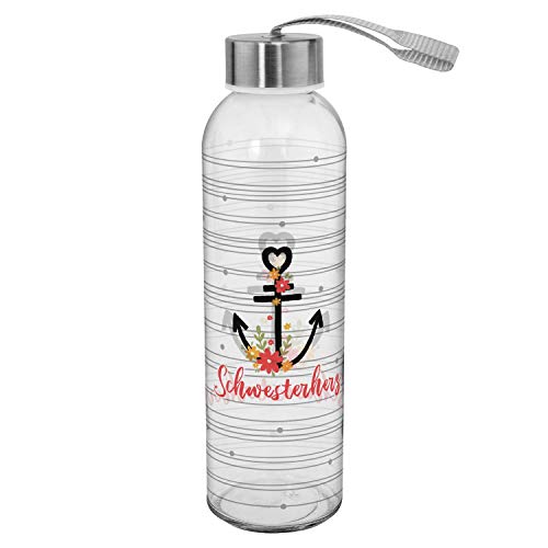 GRUSS & CO Trinkflasche mit Motiv "Schwester" | Glasflasche, 50 cl, Trageschlaufe und Schraubverschluss | Geschenk | 46493 von Sheepworld