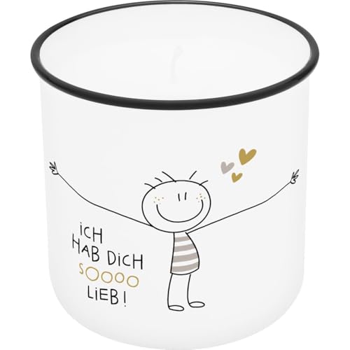H:) PPY life Kerze im Becher Motiv "Hab dich so lieb" | Bedruckter Kerzenbecher, Porzellan, Höhe 8,8 cm, Durchmesser 8,4 cm | Geschenk, Dekoartikel | 74777 von Sheepworld