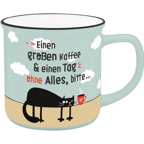 H:PPY life Becher mit Motiv Kaffee| Lieblingsbecher aus Porzellan, Tasse mit Spruch, 55 cl, mit Geschenkbanderole | Geschenk Freund, Freundin | 74522 von Sheepworld