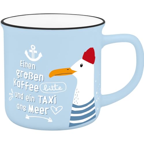 H:PPY life Becher mit Motiv Meer| Lieblingsbecher aus Porzellan, Tasse mit Spruch, 55 cl, mit Geschenkbanderole | Geschenk Freund, Freundin | 74524 von Sheepworld