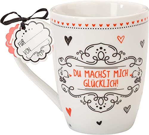 Sheepworld Tasse mit Spruch Du machst mich glücklich | Kaffeetasse, Porzellan, 30 cl Lieblingstasse, Geschenk Liebe, Freundin | 59260 von Sheepworld