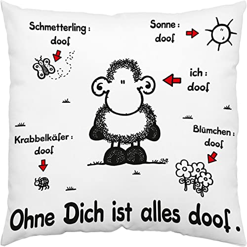 Sheepworld Kissen Ohne Dich ist Alles doof | Zierkissen, Baumwolle, 40 cm x 40 cm, weiß | Kissen mit Spruch, Geschenk Verliebte | 40157 von Sheepworld