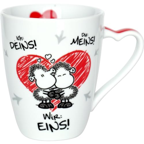 SHEEPWORLD Tasse „Ich Deins, Du meins, Wir eins“ | Tasse für Kaffee und Tee. Tasse mit Spruch, perfekt als Geschenkidee zum Valentinstag | Porzellan Kaffeetasse | Herztasse | 45183 von Sheepworld