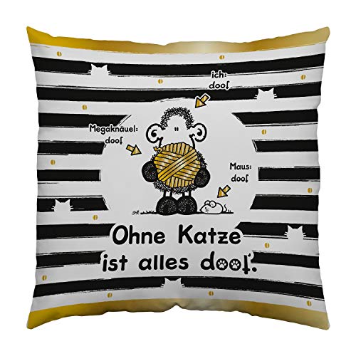 Sheepworld Kissen Motiv "Ohne Katze ..."| Zierkissen klein, Baumwolle, 30 cm x 30 cm | Kissen mit Spruch | 45992 von Sheepworld