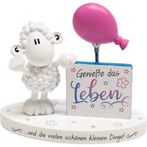 Sheepworld Fotohalter mit Schaffigur und Spruch "Geniesse das Leben" | Höhe 7 cm, Rosa | Geschenk für Freunde, Weihnachtsgeschenk | 46206 von Sheepworld