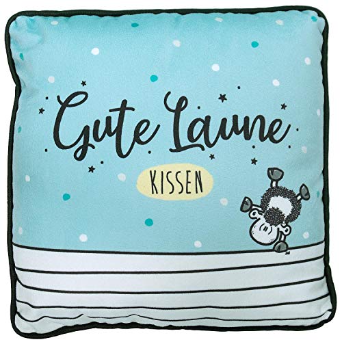 Sheepworld Plüschkissen Motiv "Gute Laune" | Zierkissen, 25 cm x 25 cm, 100% Polyester | Geschenk lustig, Dekoartikel | 46462 von Sheepworld