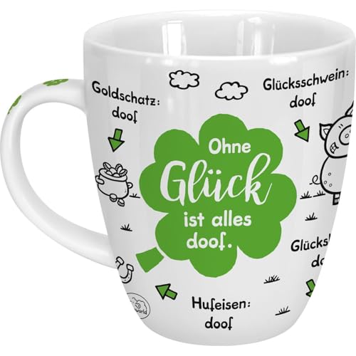 Sheepworld Tasse "Ohne Glück ist alles doof" | Porzellan, 45 cl | Tasse für Kaffee und Tee, Tasse mit Spruch, Silvester | 46504 von Sheepworld