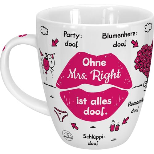 Sheepworld Tasse "Ohne Mrs Right ist alles doof" | Porzellan, 45 cl | Tasse für Kaffee und Tee, Tasse mit Spruch, Hochzeit | 46510 von Sheepworld