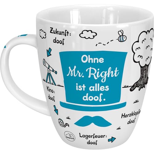 Sheepworld Tasse "Ohne Mr Right ist alles doof" | Porzellan, 45 cl | Tasse für Kaffee und Tee, Tasse mit Spruch, Hochzeit | 46511 von Sheepworld