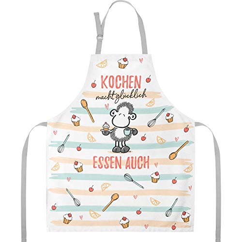 Sheepworld mit Spruch "Kochen macht glücklich" | Kochschürze aus Baumwolle, 87 cm x 70 cm, Mehrfarbig | Geschenk Küche, Kochen, Freunde, Geburtstag | 47099 von Sheepworld