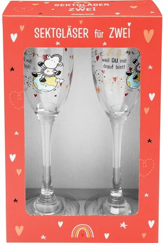 Sheepworld Sektglas-Set mit Motivdruck "Welt" | Sektgläser, 20 cl, Geschenkbox | Geschenk Hochzeit | 47348 von Sheepworld