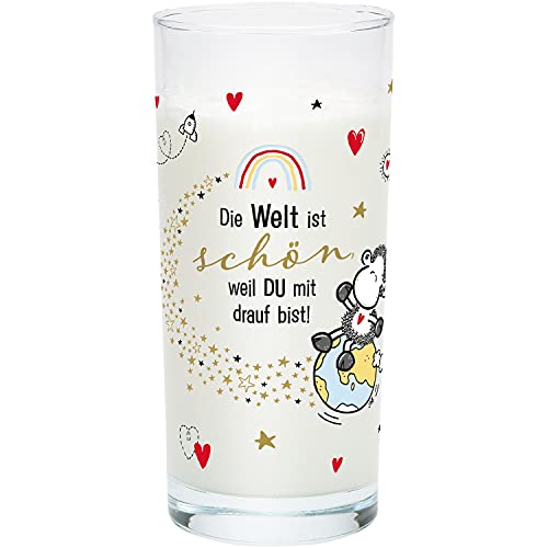 Sheepworld Trinkglas Motiv "Welt" | Glas mit Motivdruck, Wasserglas, 50 cl | Geschenk Geburtstag, Freundschaft | 47350 von Sheepworld