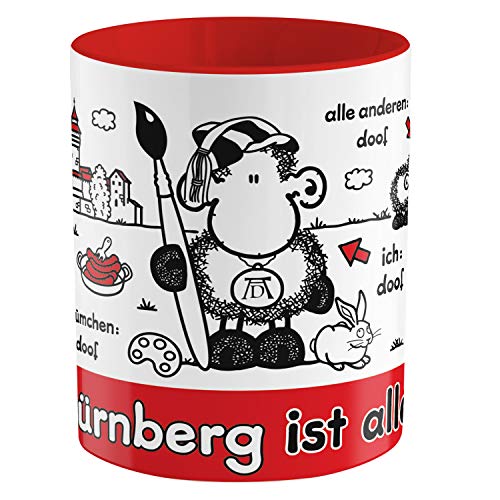 Sheepworld - 61197 - Kaffeebecher, Ohne Nürnberg ist alles doof, Steingut, Höhe: 9,5cm, Durchmesser: 8cm, spülmaschinengeeignet von Sheepworld