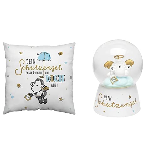 Sheepworld Deko-Set Schutzengel | Zierkissen + Schneekugel | Geschenk Schutzengel, Kommunion, Taufe, Firmung, Konfirmation | 47239 + 47241 von Sheepworld