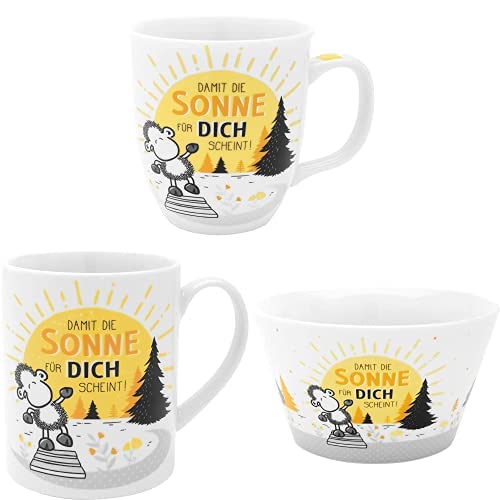 Sheepworld Frühstücksset Sonne | Tasse + XL-Tasse + Schale mit Spruch, Porzellan | 47547 + 47548 +47549 von Sheepworld