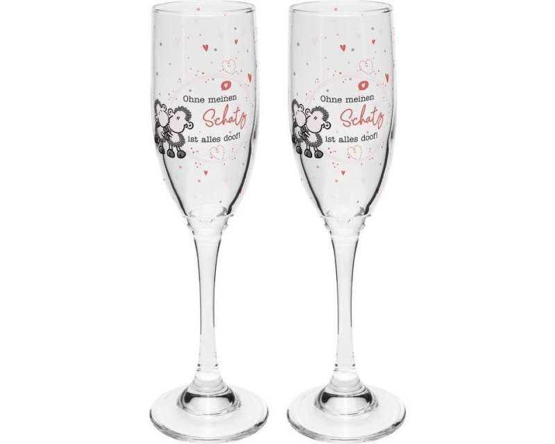 Sheepworld Glas Sektglas Set Motiv "SCHATZ" von Sheepworld