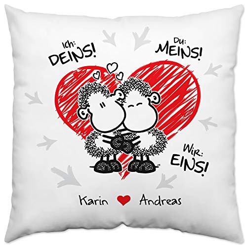 Sheepworld Kissen für Paare »Ich: Deins! Du: Meins! Wir: EINS!« mit Namen des Paares, weiß, personalisiert von Sheepworld